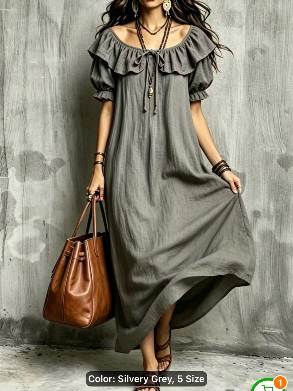 Off-Shoulder Ruffle Maxi Dress - Gray - Picture 8 of 8
